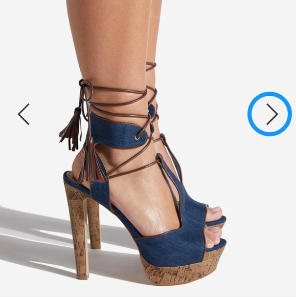 NWOT Adeline Lace Up Heel In Denim - Picture 5 of 9